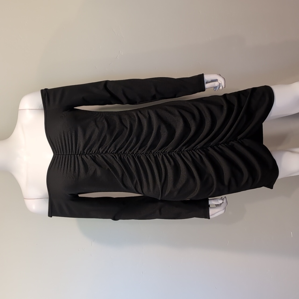 SHEIN Black Ribbed Long Sleeve Off Shoulder Ruched Front Mini Dress Size Large